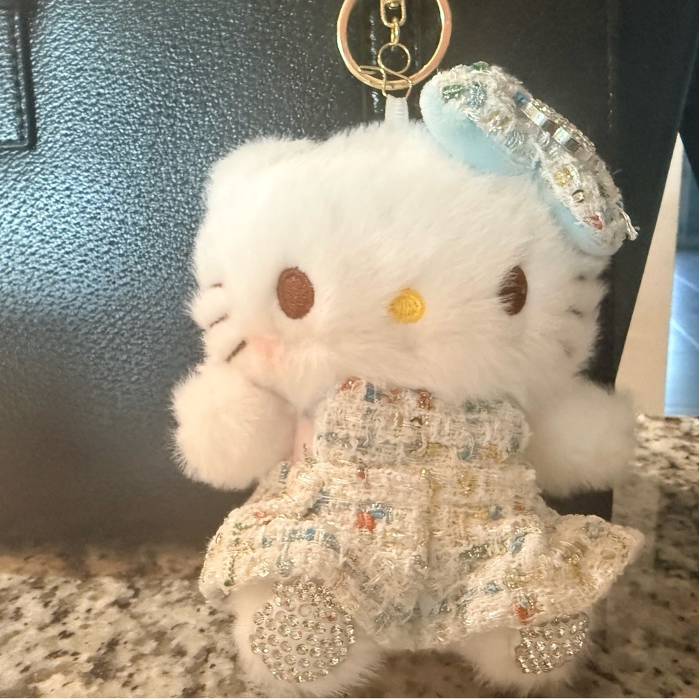 Cute HK White Plaid dress  Plush Keychain